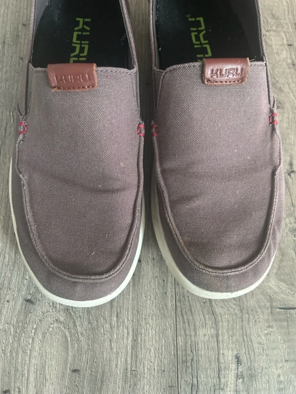 Kuru Pace Casual Slip-On Men’s Shoes - Gray Brown Canvas Leather Accents Sz 8.5